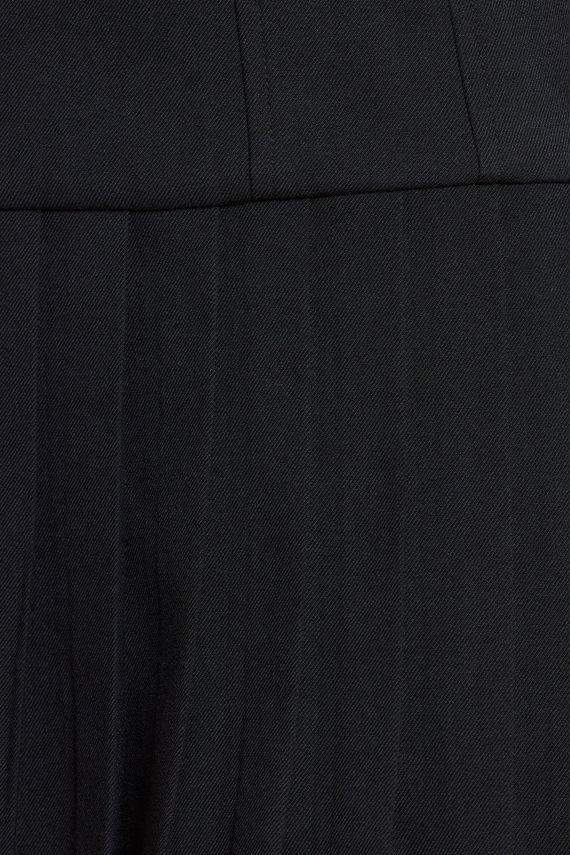Brushed Twill Drop Waist Kilt Mini Dress in Black