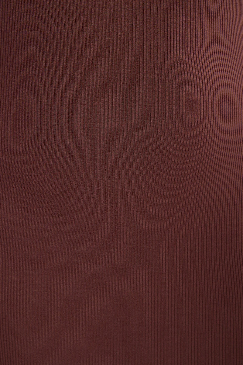 Ribbed Modal Long Sleeve Maxi Dress in Chocolate