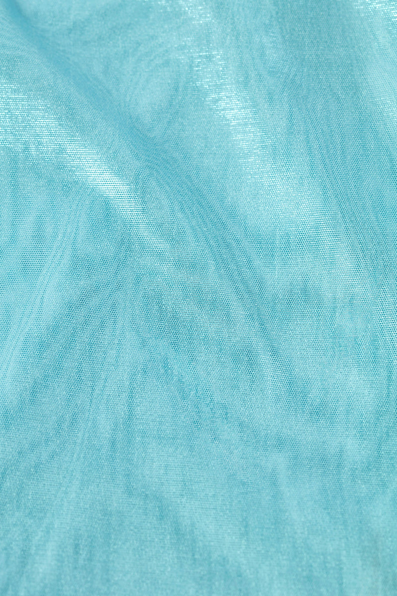 Metallic Ruched High-Neck Top in Ice Blue