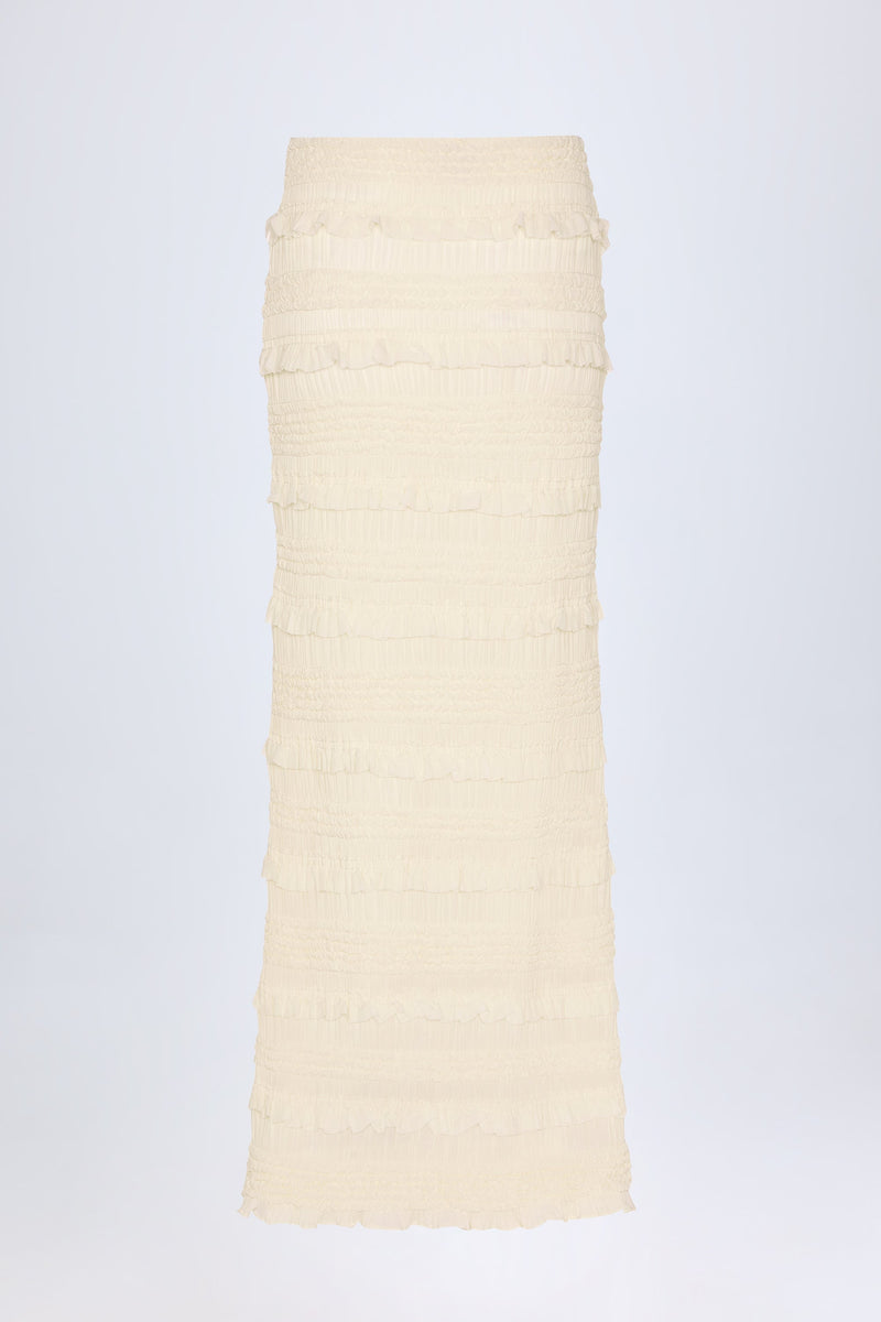 Ruffled Mid-Rise Maxi Skirt in Ivory
