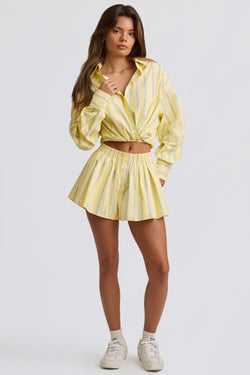 Pleated Cotton-Poplin Shorts in Yellow Stripe