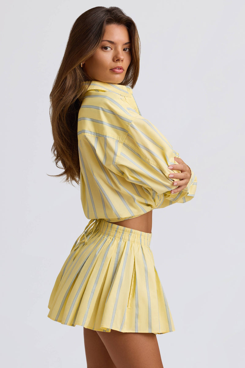 Pleated Cotton-Poplin Shorts in Yellow Stripe
