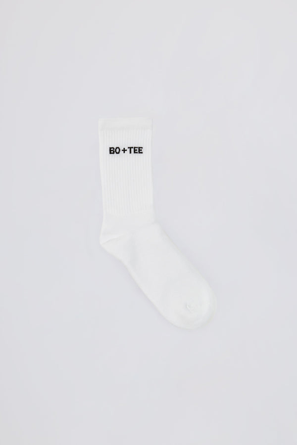 Ribbed Half-Crew Socks in White