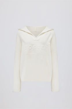 Ribbed-Knit Oversized Hoodie in Ivory