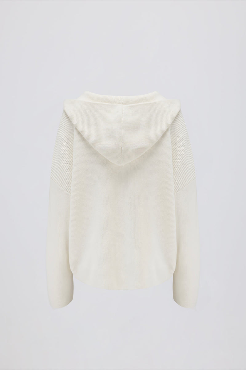 Ribbed-Knit Oversized Hoodie in Ivory