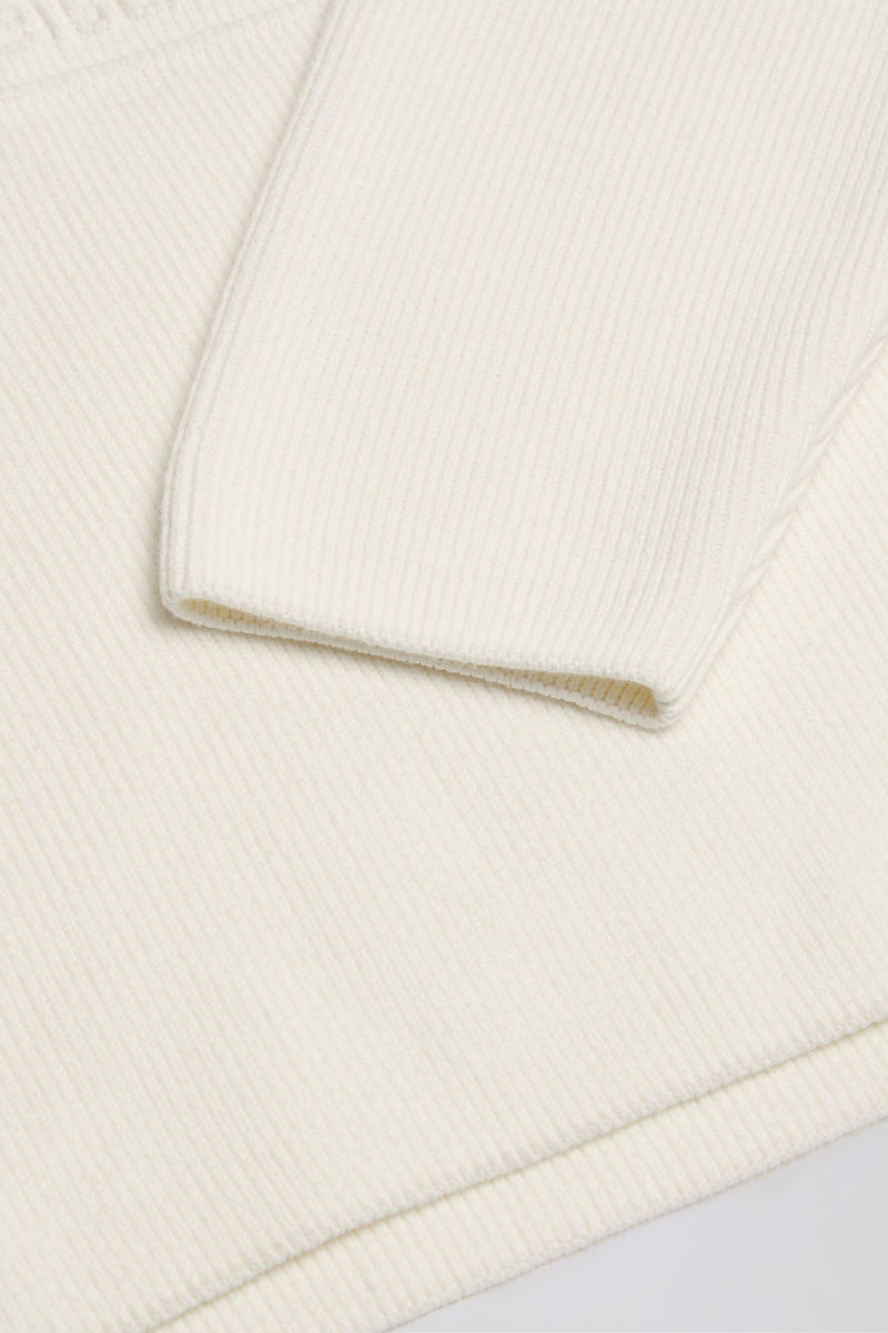 Ribbed-Knit Oversized Hoodie in Ivory