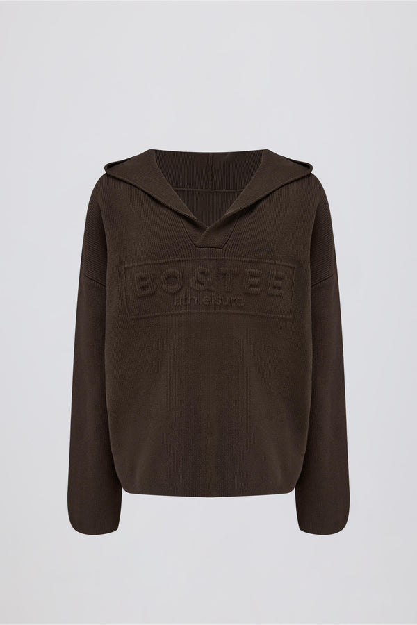 Ribbed-Knit Oversized Hoodie in Pecan