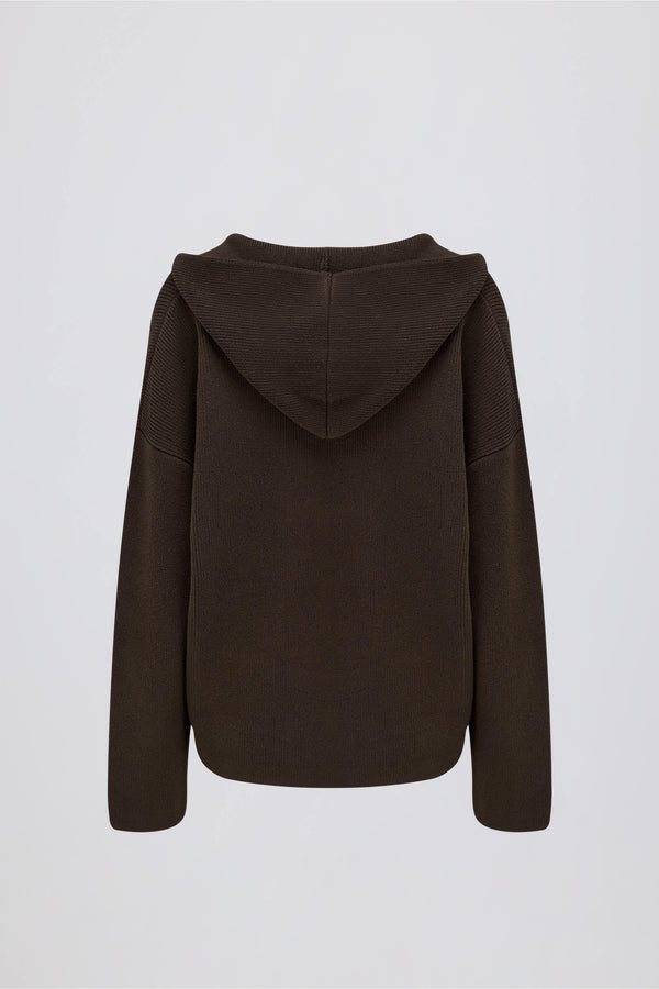 Ribbed-Knit Oversized Hoodie in Pecan