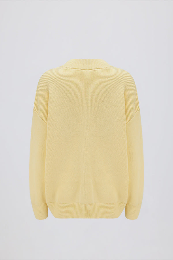 Ribbed-Knit Oversized Jumper in Lemon