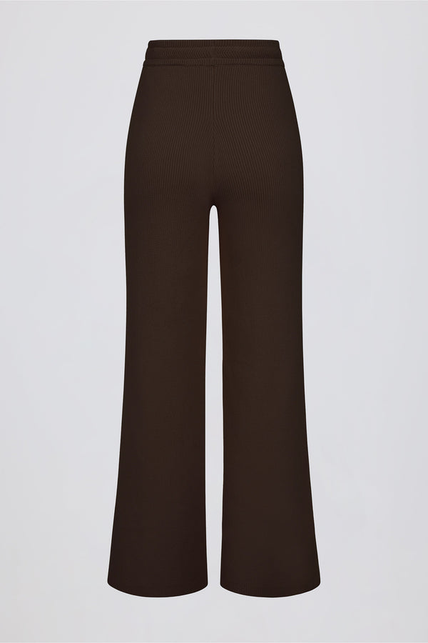 Ribbed-Knit Wide-Leg Joggers in Pecan
