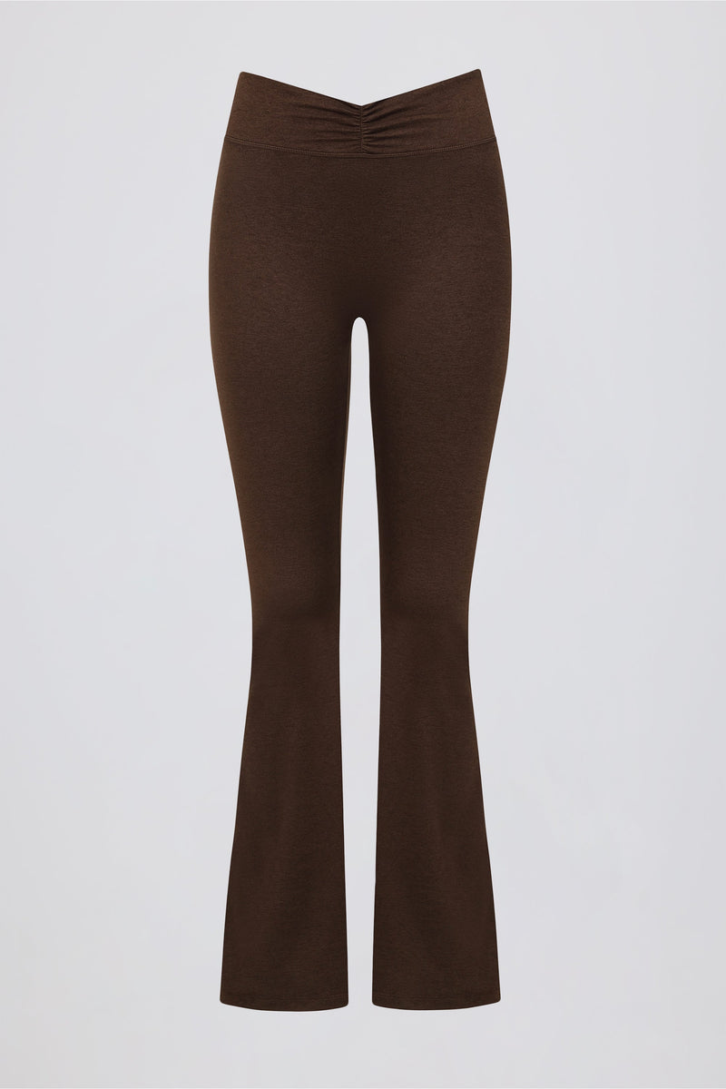 Ruched Flared Trousers in Pecan Marl
