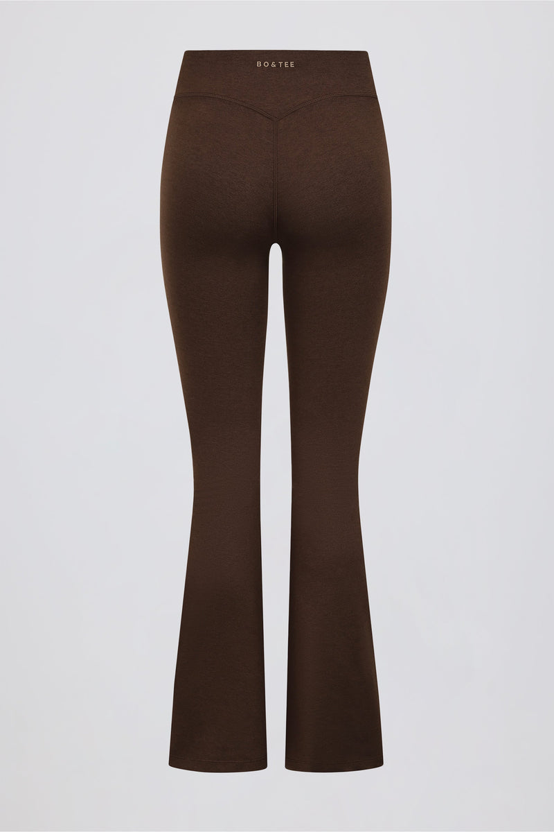 Ruched Flared Trousers in Pecan Marl