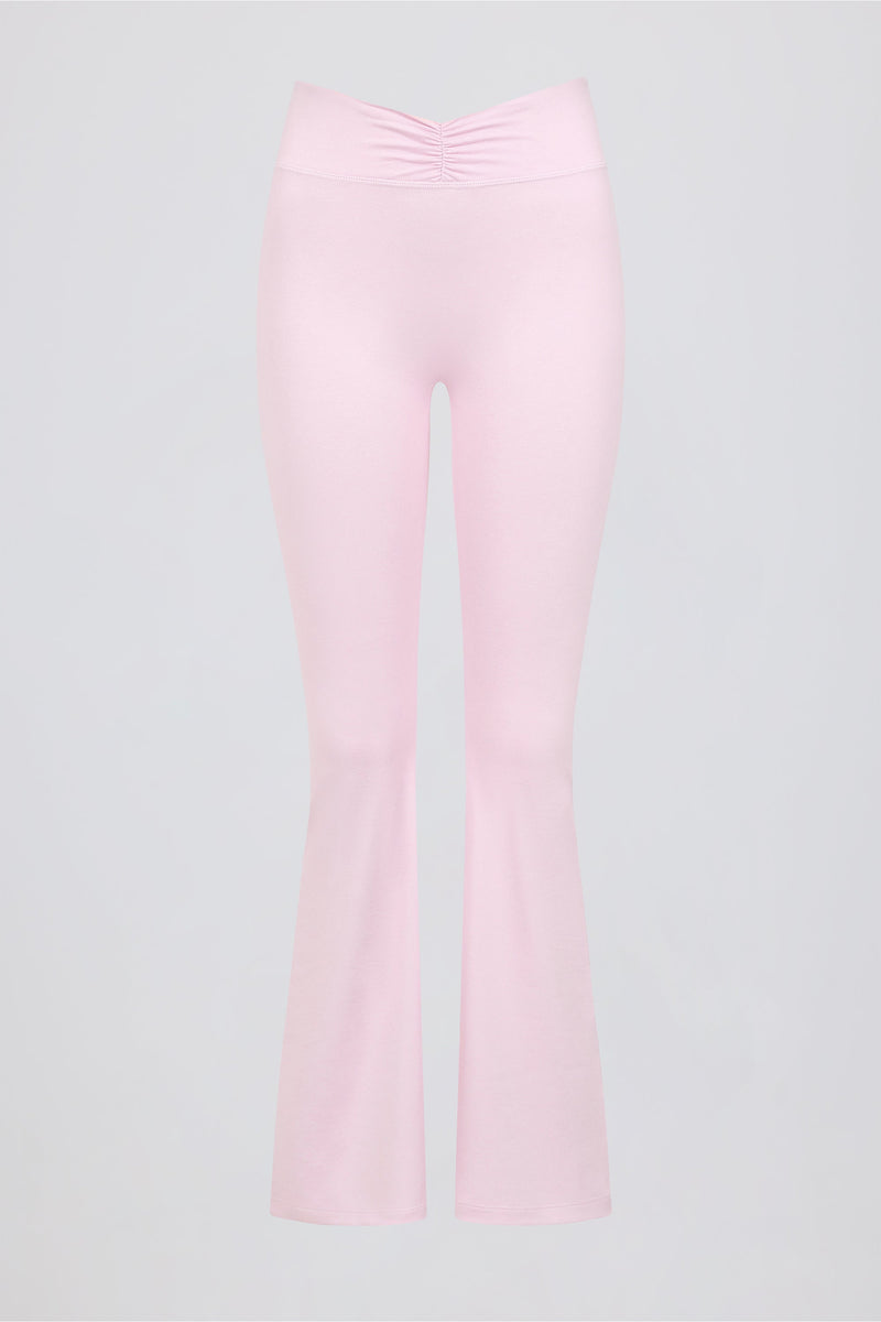 Ruched Flared Trousers in Pink Marl