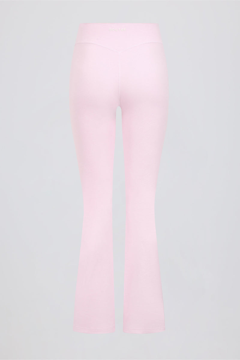 Ruched Flared Trousers in Pink Marl