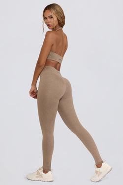Ruched Mid-Rise Leggings in Mocha Marl
