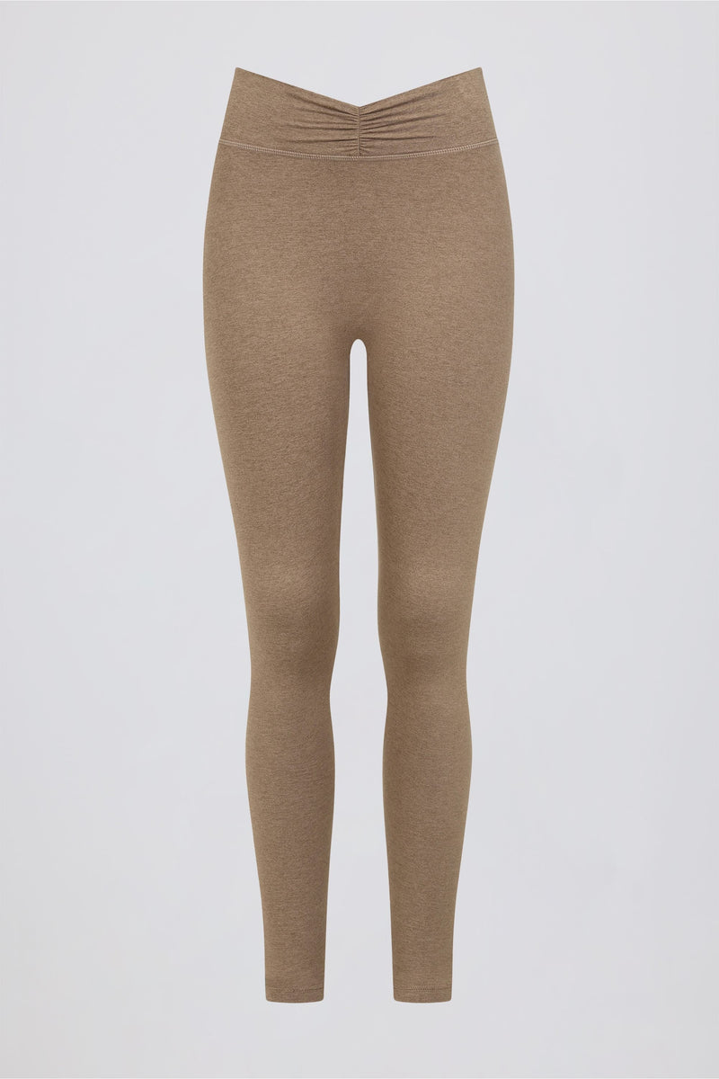 Ruched Mid-Rise Leggings in Mocha Marl