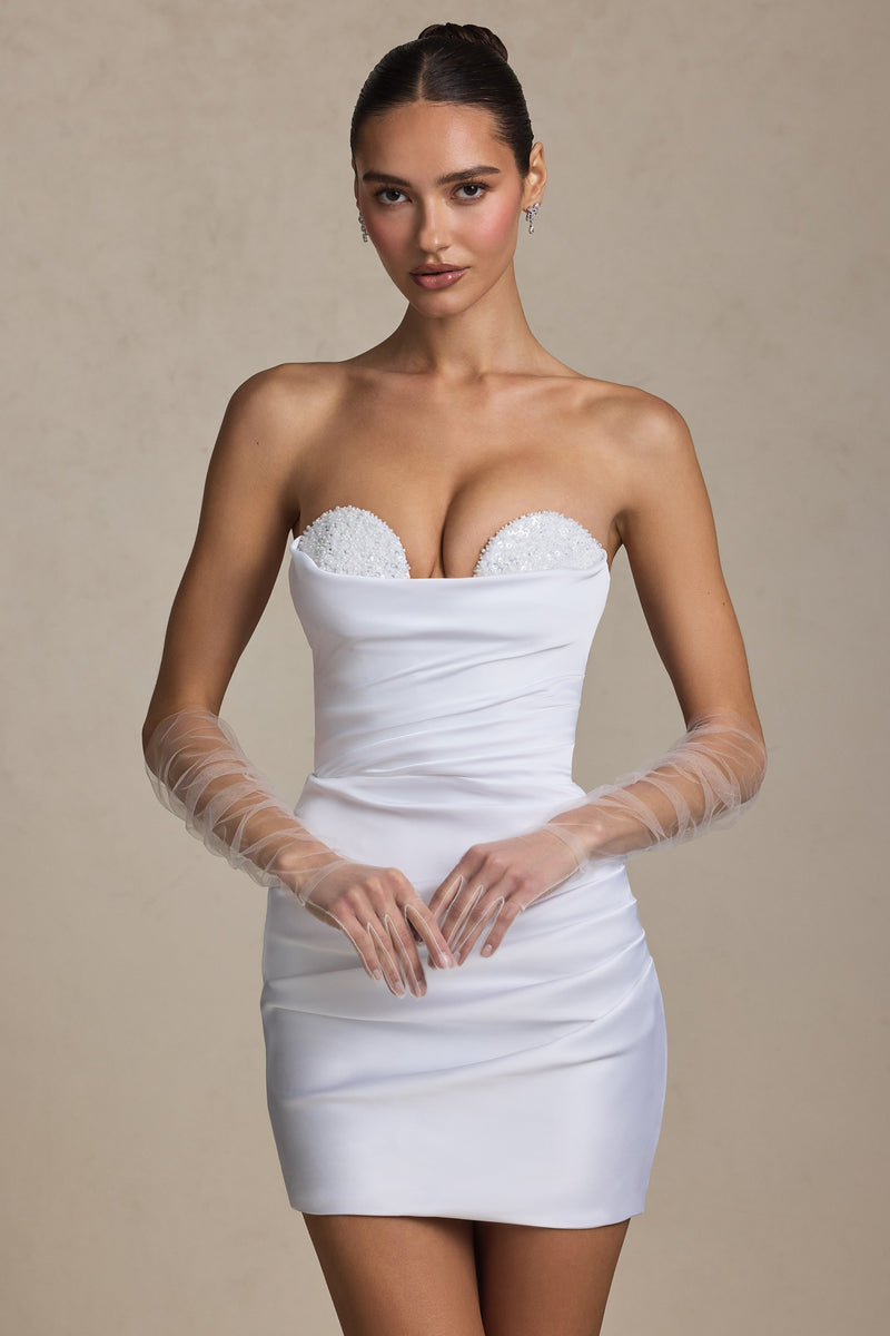 Ruched Corset Mini Dress in White