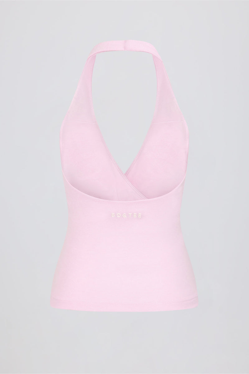 Wrap Halterneck Tank Top in Pale Pink Marl