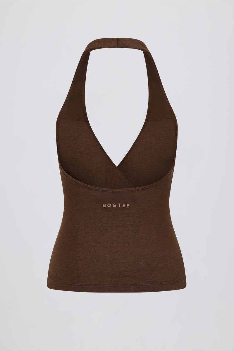 Wrap Halterneck Tank Top in Pecan Marl